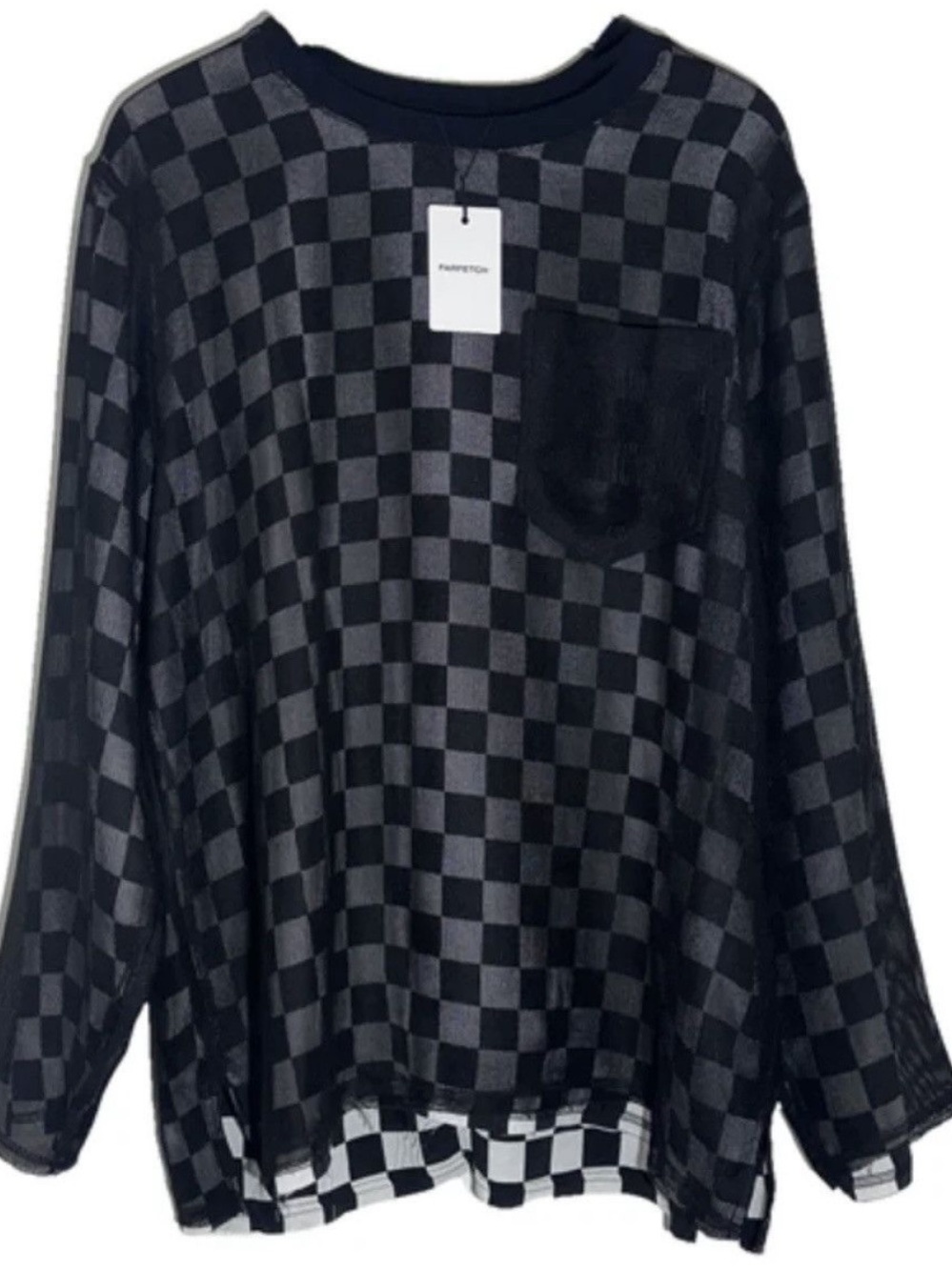 Men's song for the mute Checkerboard Long Sleeve layered Shirt - Black/white